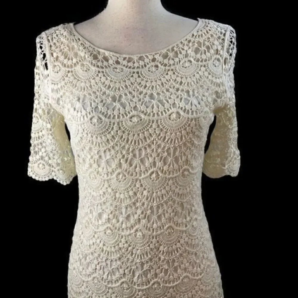 Lauren Ralph Lauren Crochet Lace Midi Dress Ivory Small